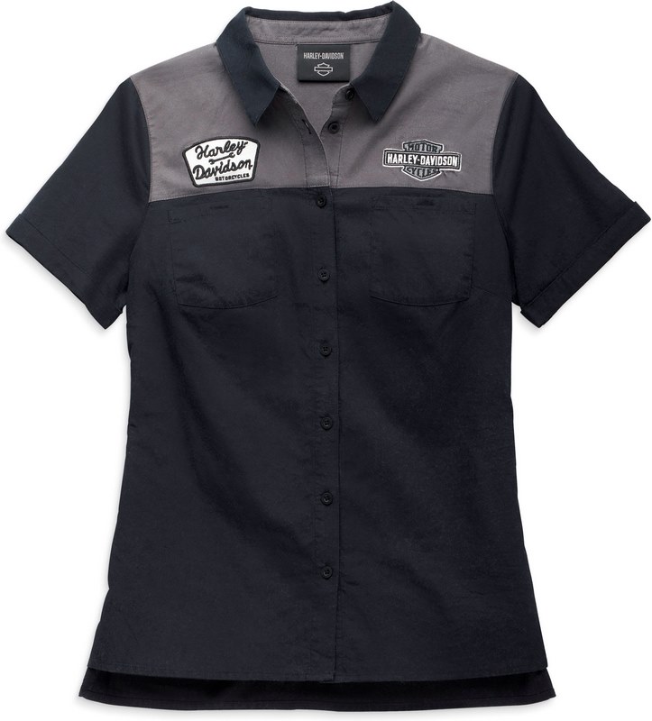 Harley-Davidson Shirt-Woven- Colorblock-Design-Black Beauty | 96281-23VW|ワンダーテック