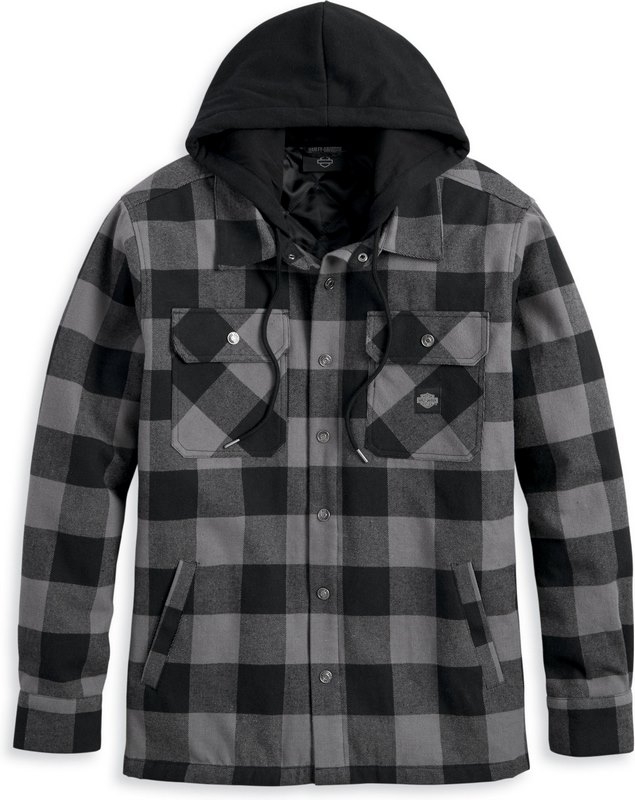 Harley-Davidson Men'S Onwards Hooded Shirt / Jacket- Black Plaid | 96356-23VM｜ワンダーテック
