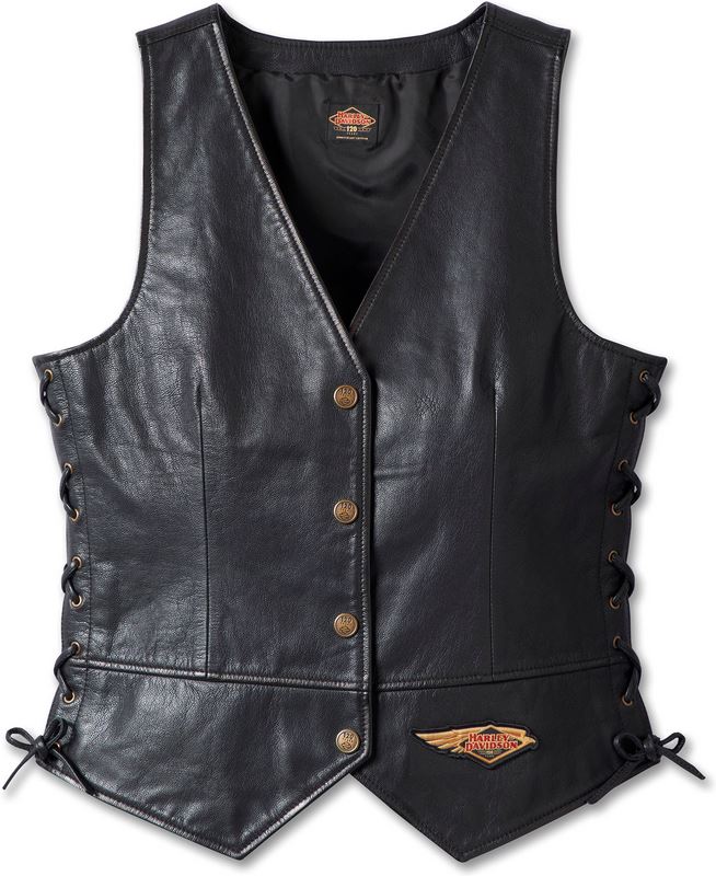 Harley-Davidson Women'S 120Th Anniversary Laced Side Leather Vest- Black | 97042-23VW
