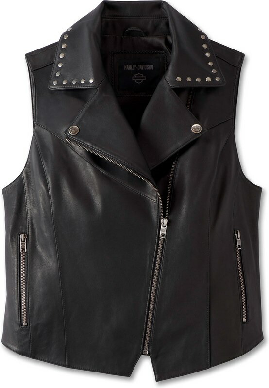 Harley-Davidson Women'S Classic Eagle Studded Leather Vest- Black | 97047-23VW