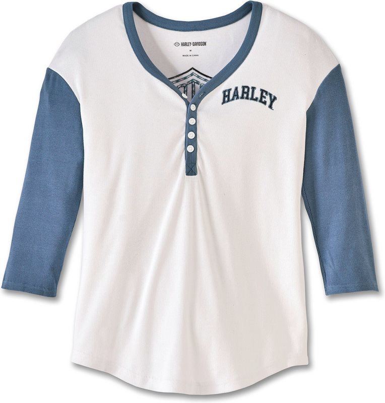 Harley-Davidson Henley-Knit- Colorblock-Design-Bright White | 97478-23VW