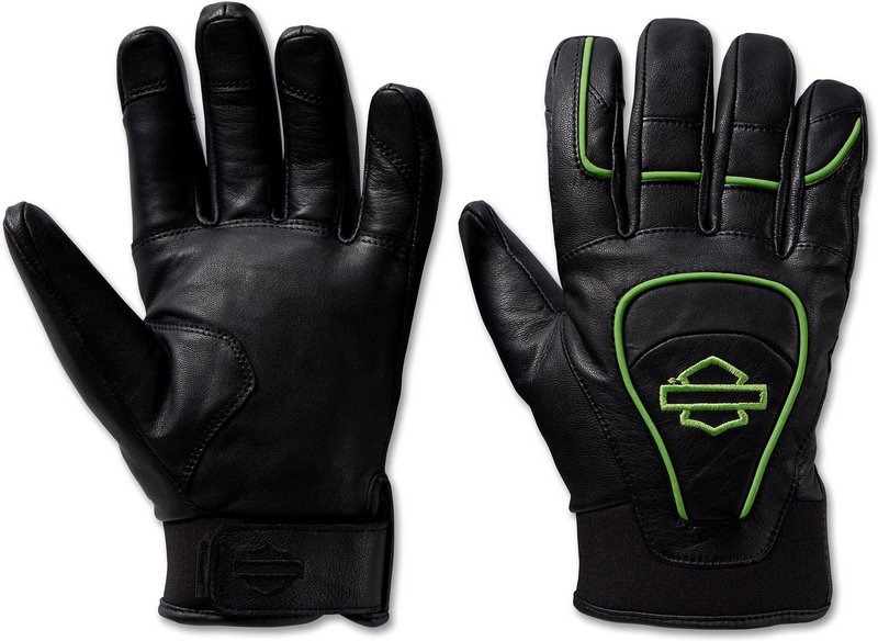 Harley-Davidson Gloves-Ovation-Waterprof-Leather- Black Beauty/Wild Lime | 98174-24VM|ワンダーテック