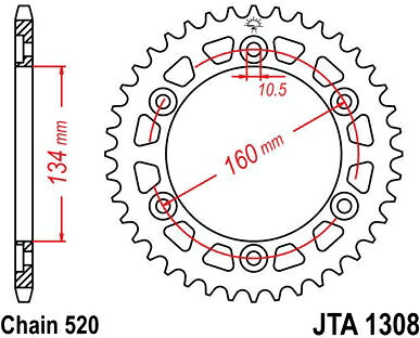 JT スプロケットS リア スプロケット 43 Teeth Aluminum Ultra-Light 520 Pitch Type 1308 | JTA1308.43