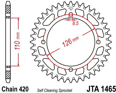 JT スプロケットS リア スプロケット 46 Teeth Aluminum Ultra-Light Self-Cleaning 420 Pitch Type 1465 | JTA1465.46