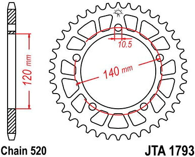 JT スプロケットS リア スプロケット 44 Teeth Aluminum Ultra-Light 520 Pitch Type 1793 | JTA1793.44