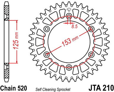 JT スプロケットS リア スプロケット 44 Teeth Aluminum Ultra-Light Self-Cleaning 520 Pitch Type 210 | JTA210.44 8,804円