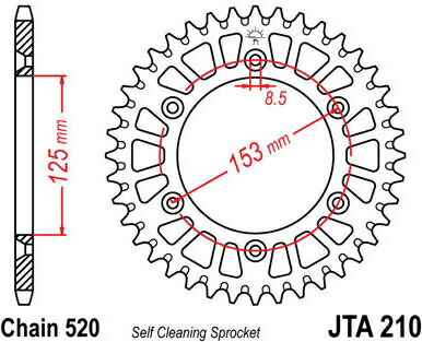 JT スプロケットS リア スプロケット 49 Teeth Aluminum Ultra-Light Self-Cleaning 520 Pitch Type 210 | JTA210.49