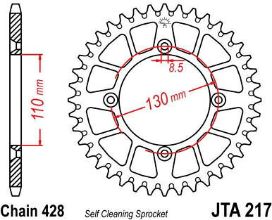JT スプロケットS リア スプロケット 49 Teeth Aluminum Ultra-Light Self-Cleaning 428 Pitch Type 217 | JTA217.49