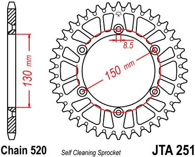 JT スプロケットS リア スプロケット 48 Teeth Aluminum Ultra-Light Self-Cleaning 520 Pitch Type 251 | JTA251.48