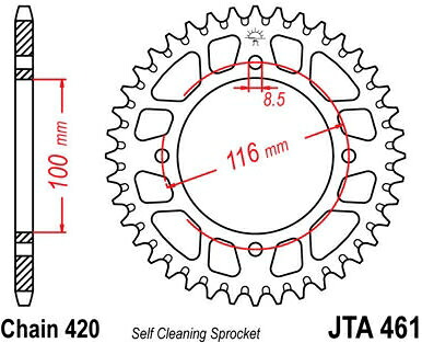 JT スプロケットS リア スプロケット 50 Teeth Aluminum Ultra-Light Self-Cleaning 420 Pitch Type 461 | JTA461.50