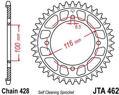 JT スプロケットS リア スプロケット 51 Teeth Aluminum Ultra-Light Self-Cleaning 428 Pitch Type 462 | JTA462.51