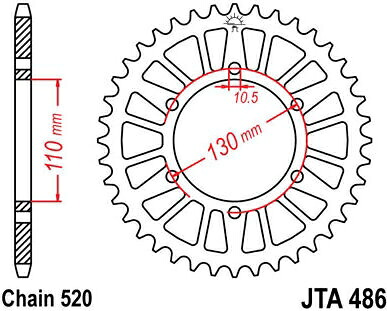 JT スプロケットS リア スプロケット 46 Teeth Aluminum Ultra-Light Self-Cleaning 520 Pitch Type 486 | JTA486.46