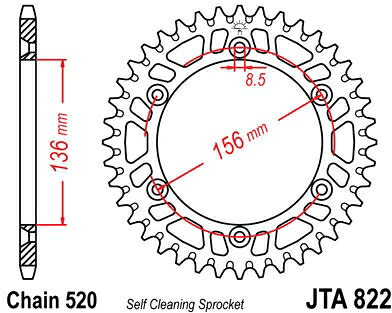 JT スプロケットS リア スプロケット 53 Teeth Aluminum Ultra-Light Self-Cleaning 520 Pitch Type 822 | JTA822.53