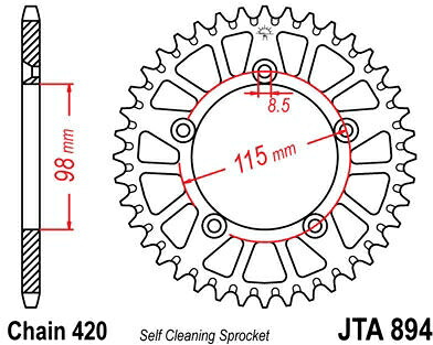 JT スプロケットS リア スプロケット 48 Teeth Aluminum Ultra-Light Self-Cleaning 420 Pitch Type 894 | JTA894.48