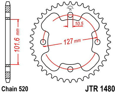 JT スプロケットS リア スプロケット 37 Teeth Steel スタンダード 520 Pitch Type 1480 | JTR1480.37