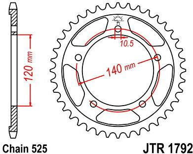 JT スプロケットS リア スプロケット 43 Teeth Steel スタンダード 525 Pitch Type 1792 | JTR1792.43