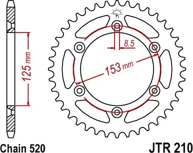JT スプロケットS リア スプロケット 51 Teeth Steel スタンダード 520 Pitch Type 210 | JTR210.51SC