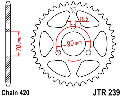 JT スプロケットS リア スプロケット 42 Teeth Steel スタンダード 420 Pitch Type 239 | JTR239.42