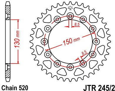 JT スプロケットS リア スプロケット 45 Teeth Steel スタンダード 520 Pitch Type 245/2 | JTR245/2.45