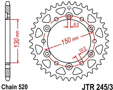 JT スプロケットS リア スプロケット 45 Teeth Steel スタンダード 520 Pitch Type 245/3 | JTR245/3.45