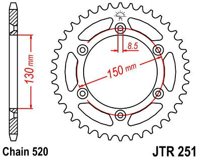 JT スプロケットS リア スプロケット 48 Teeth Steel スタンダード 520 Pitch Type 251 | JTR251.48