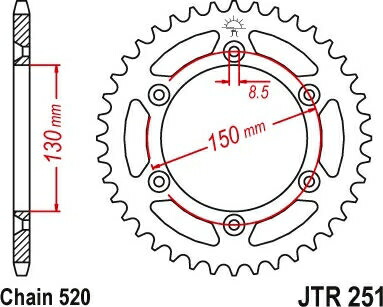 JT スプロケットS リア スプロケット 50 Teeth Steel スタンダード 520 Pitch Type 251 | JTR251.50SC