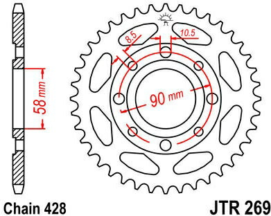 JT スプロケットS リア スプロケット 42 Teeth Steel スタンダード 428 Pitch Type 269 | JTR269.43