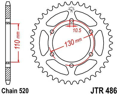 JT スプロケットS リア スプロケット 38 Teeth Steel スタンダード 520 Pitch Type 486 | JTR486.38