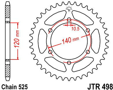 JT スプロケットS リア スプロケット 45 Teeth Steel スタンダード 525 Pitch Type 498 | JTR498.45
