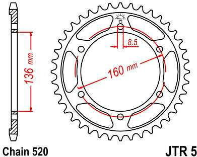JT スプロケットS リア スプロケット 49 Teeth Steel スタンダード 520 Pitch Type 5 | JTR5.49