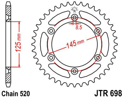 JT スプロケットS リア スプロケット 44 Teeth Steel スタンダード 520 Pitch Type 698 | JTR698.44