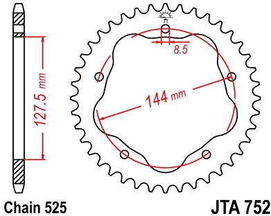 JT スプロケットS リア スプロケット 42 Teeth Aluminium Ultra-Light 525 Pitch Type 752 | JTR752.42