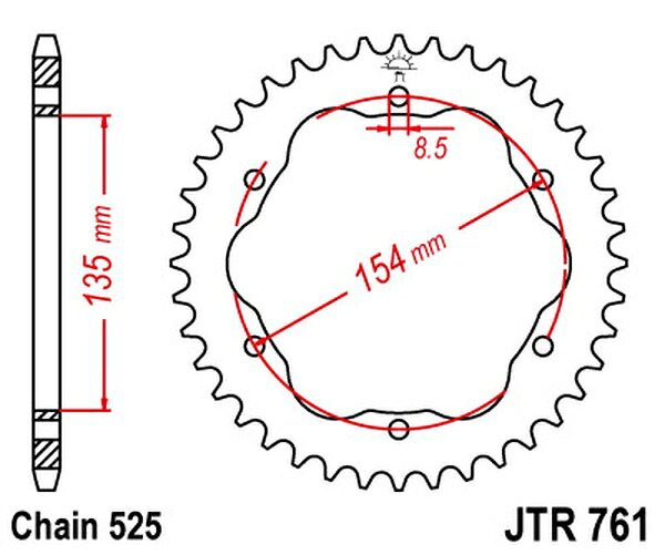 JT スプロケットS リア スプロケット 39 Teeth Aluminium Ultra-Light 525 Pitch Type 761 | JTR761.39
