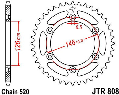 JT スプロケットS リア スプロケット 44 Teeth Steel スタンダード 520 Pitch Type 808 | JTR808.44