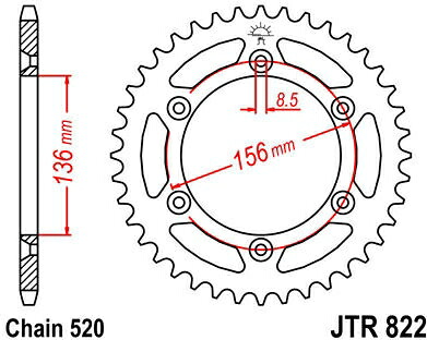 JT スプロケットS リア スプロケット 50 Teeth Steel スタンダード 520 Pitch Type 822 | JTR822.50