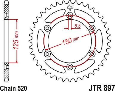 JT スプロケットS リア スプロケット 51 Teeth Steel スタンダード 520 Pitch Type 897 | JTR897.51SC