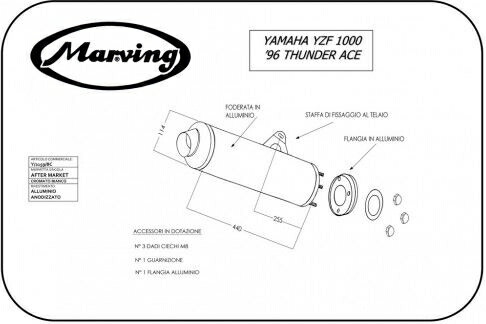 Marving / マービング マフラー Cylindrical &Oslash; 114 クロム + アルミニウム Yamaha YZF 1000 96 THUNDER ACE