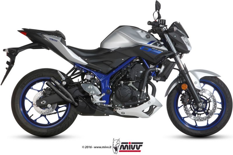 MIVV / ミヴ SPORT DOUBLE GUN スリップオン Muffler ブラック STAINLESS STEEL for YAMAHA MT-03 2016 ECE approved (Euro3/Euro4) | Y.055