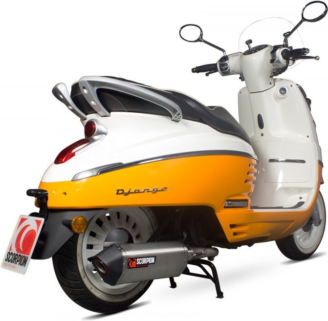 Scorpion / スコーピオンエキゾースト Serket フルシステム ステンレススリーブ Peugeot Django 150 Euro｜ワンダーテック