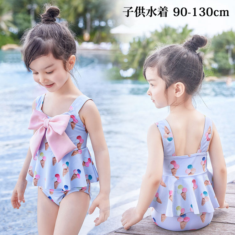 子供用水着 女の子 ワンピース水着 花柄ボーダー柄 ９０cm 購買 ワンピース水着