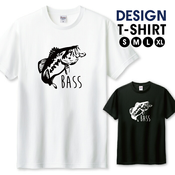 ブラックバス魚グラフィックプリント Tシャツ 黒 ブラックバス魚