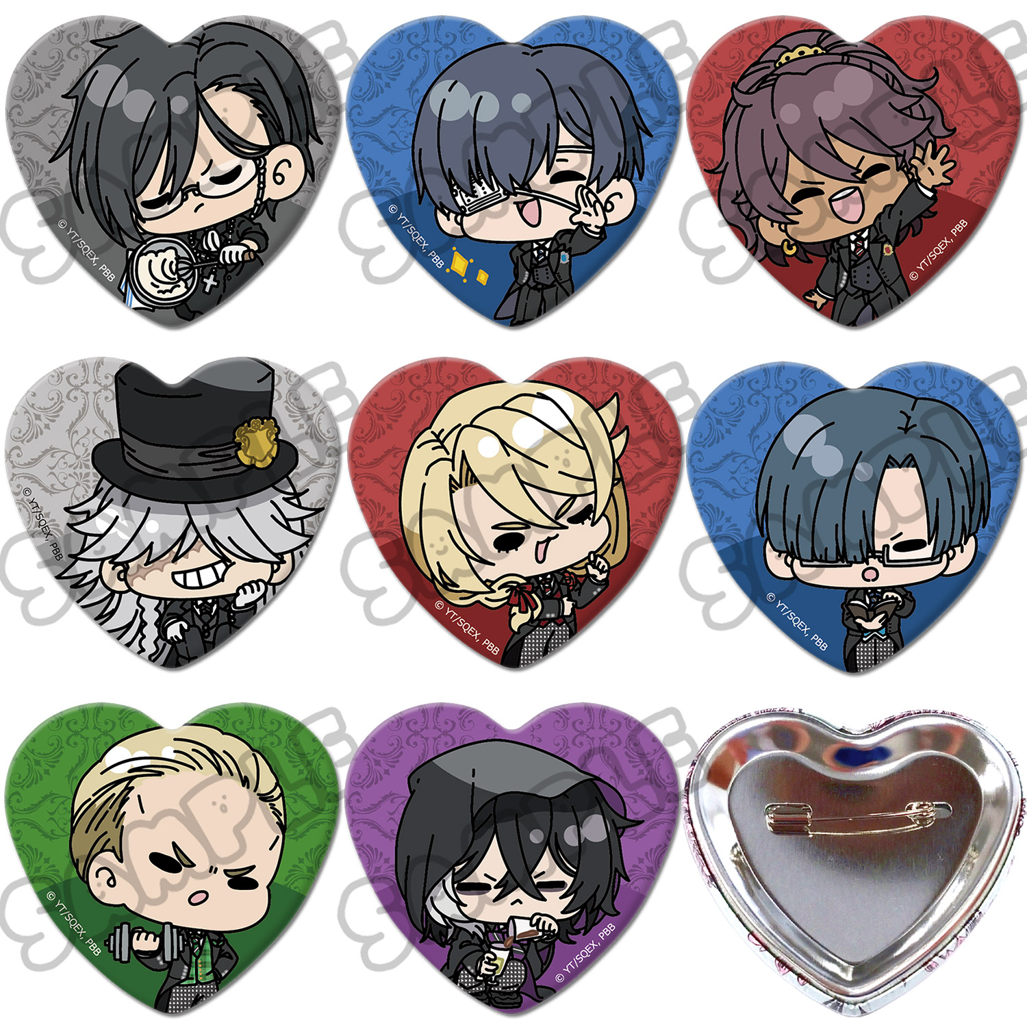 アニメ『黒執事 -寄宿学校編-』 ハート型缶バッジ セバスチャン・ミカエリス シエル・ファントムハイヴ ソーマ・アスマン・カダール 葬儀屋 エドガー・レドモンド ロレンス・ブルーアー ハーマン・グリーンヒル グレゴリー・バイオレット キャラグッズ 缶バッジ 公認グッズ画像