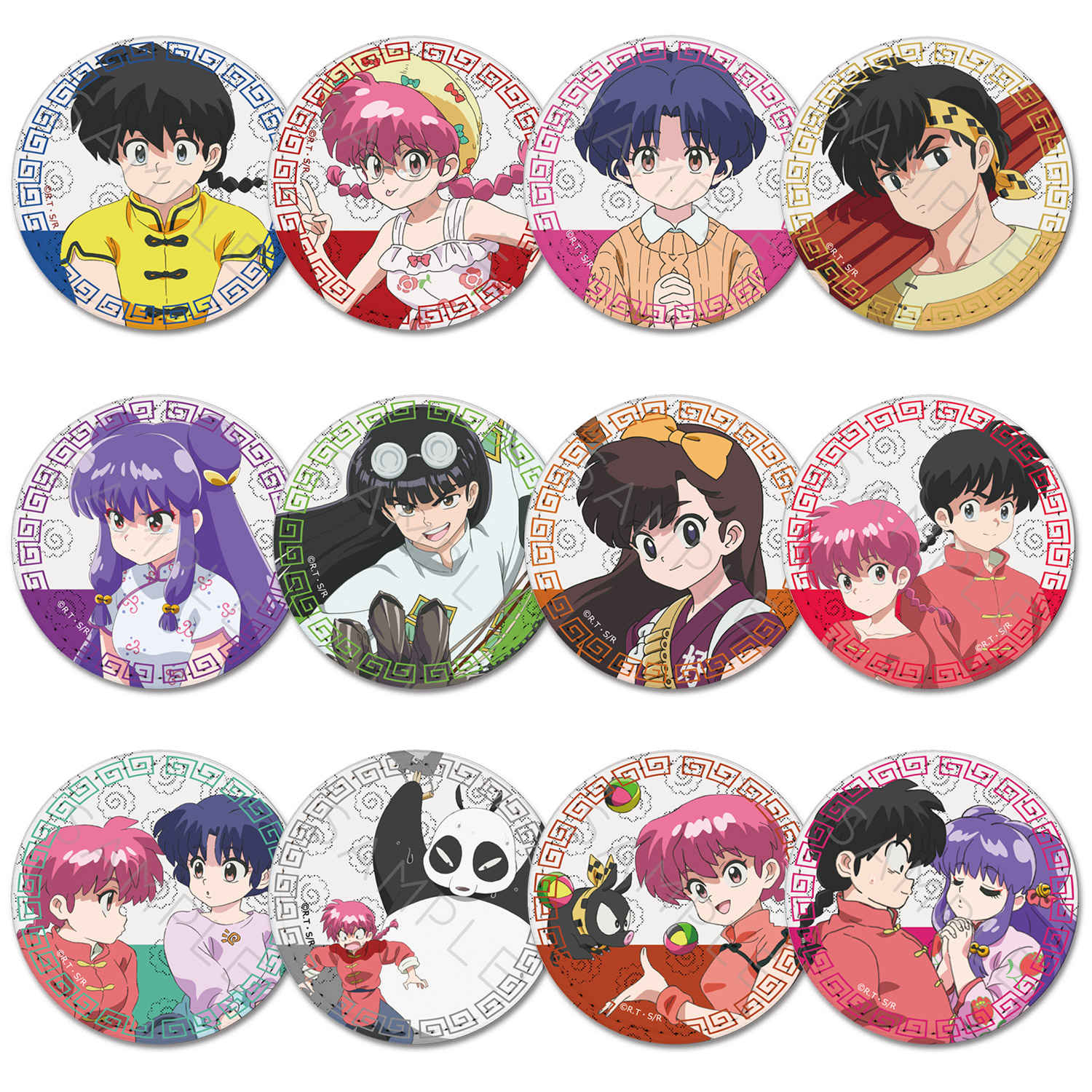 TVアニメ『らんま 1/2』 レザーバッジ(丸形) 早乙女乱馬 らんま 天道あかね 響 良牙 シャンプー ムース 久遠寺右京 乱馬＆らんま 乱馬＆あかね らんま＆玄馬（パンダ） らんま＆Pちゃん 乱馬＆シャンプー キャラクターグッズ 合皮 レザー 公認グッズ らんま1/2画像