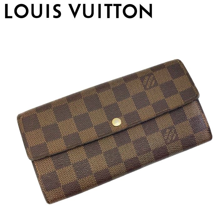 【中古】LOUIS VUITTON ルイヴィトン 二つ折り長札入れ 【やや傷や当て嵌める感あり】N61734 ポルトフォイユ サラ ダミエ 御釣り入れあり メンズ レディース ブランド名 r-lv-w-0805-09 財布・ケース-バッグ・小物・ブランド雑貨