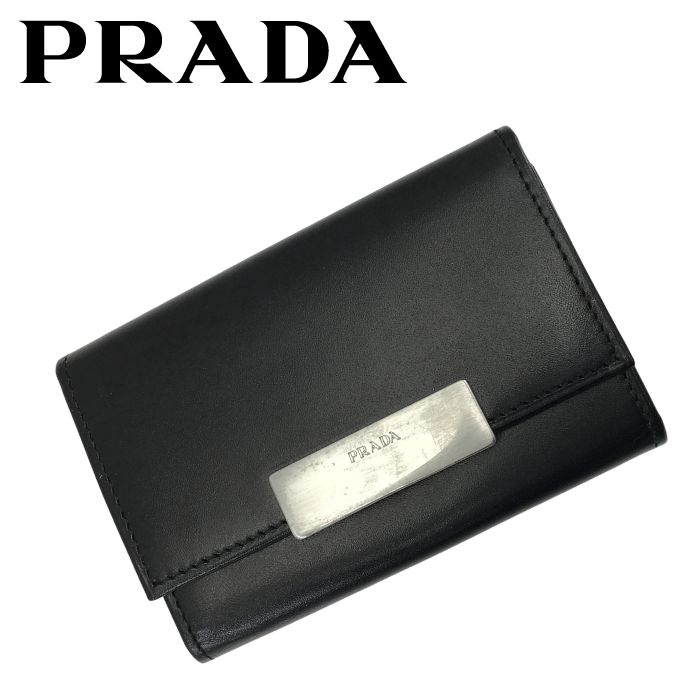 【中古】PRADA プラダ キーケース 6連【非常に良い】レザー キーリング キーホルダー 鍵入れ メンズ レディース ブラック ブランド r-pr-kc-p260203-05｜WOODNET　店