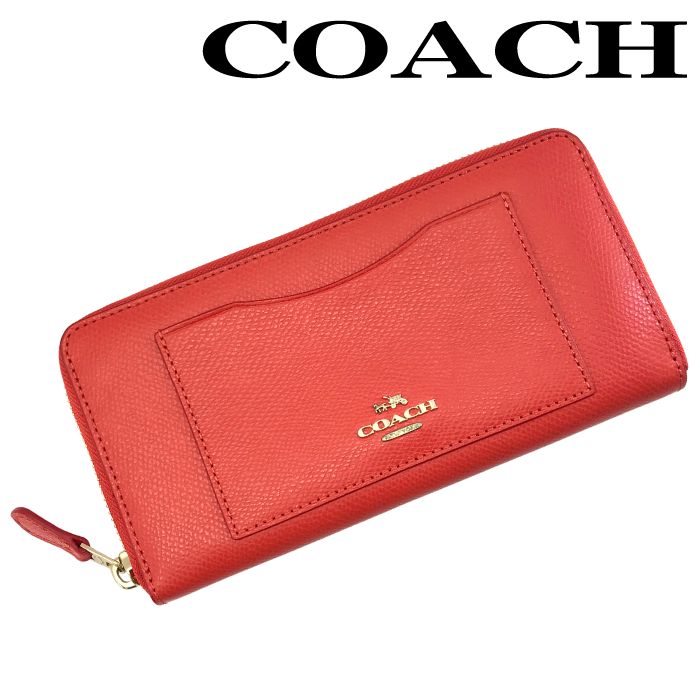 【中古】COACH コーチ 長財布【非常に良い】ライトレッド ジップアラウンド ジッパー 小銭入れあり メンズ レディース ブランド r-co-w-0083-05|WOODNET 店
