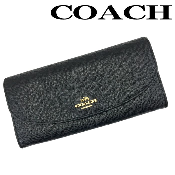 【中古】COACH コーチ 二つ折り長財布【非常に良い】レザー ブラック 小銭入れあり お洒落 レディース ブランド r-co-w-0075-10｜WOODNET　店