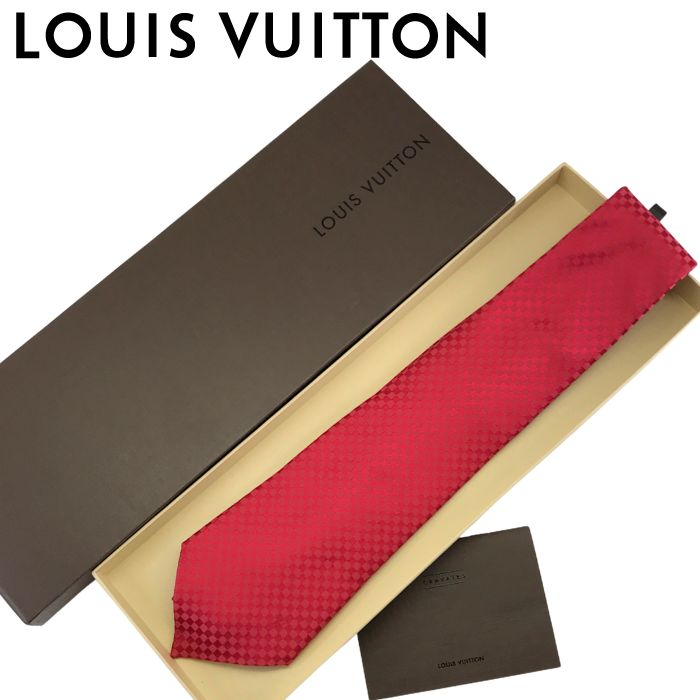 【中古】LOUIS VUITTON ルイヴィトン タイ 9糎【ほぼ新品】赤いこと 赤 地絹100% 商行為 成人男性 メンズ ブランド名 r-lv-t-0717-09