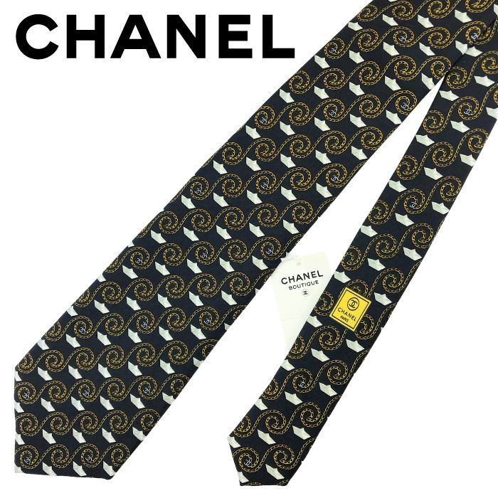 【中古】CHANEL シャネル タイ【ほぼ新品】9.5珊 黒いこと 黒 商行為 成人男性用 亭主もち用 メンズ レディース ブランド名 r-ch-t-p260412-09