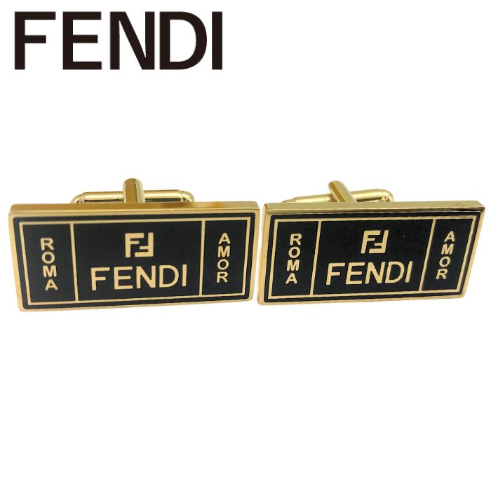 【中古】FENDI フェンディ カフスボタン【非常に良い】 カフリンクス ブラック×ゴールド アクセサリー メンズ ブランド r-fe-c-p250622-01